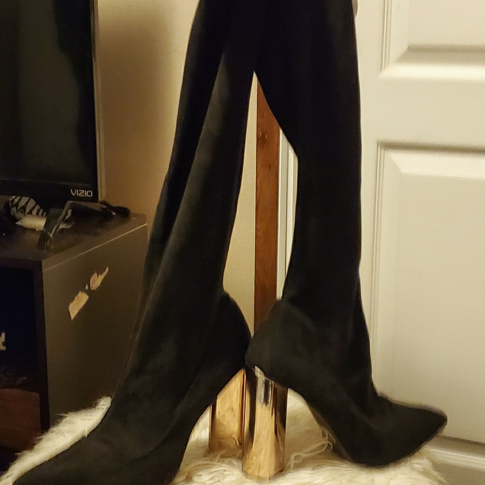 Thigh-high Boots with metallic heels
